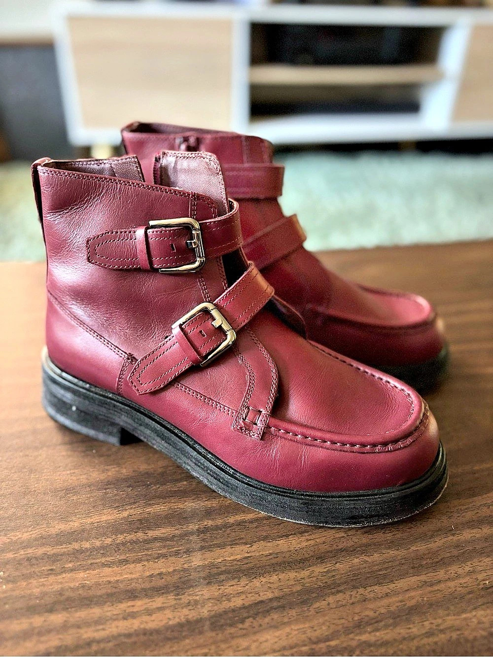 Free People Isla Moto Burgundy Leather Boots, Size 1080